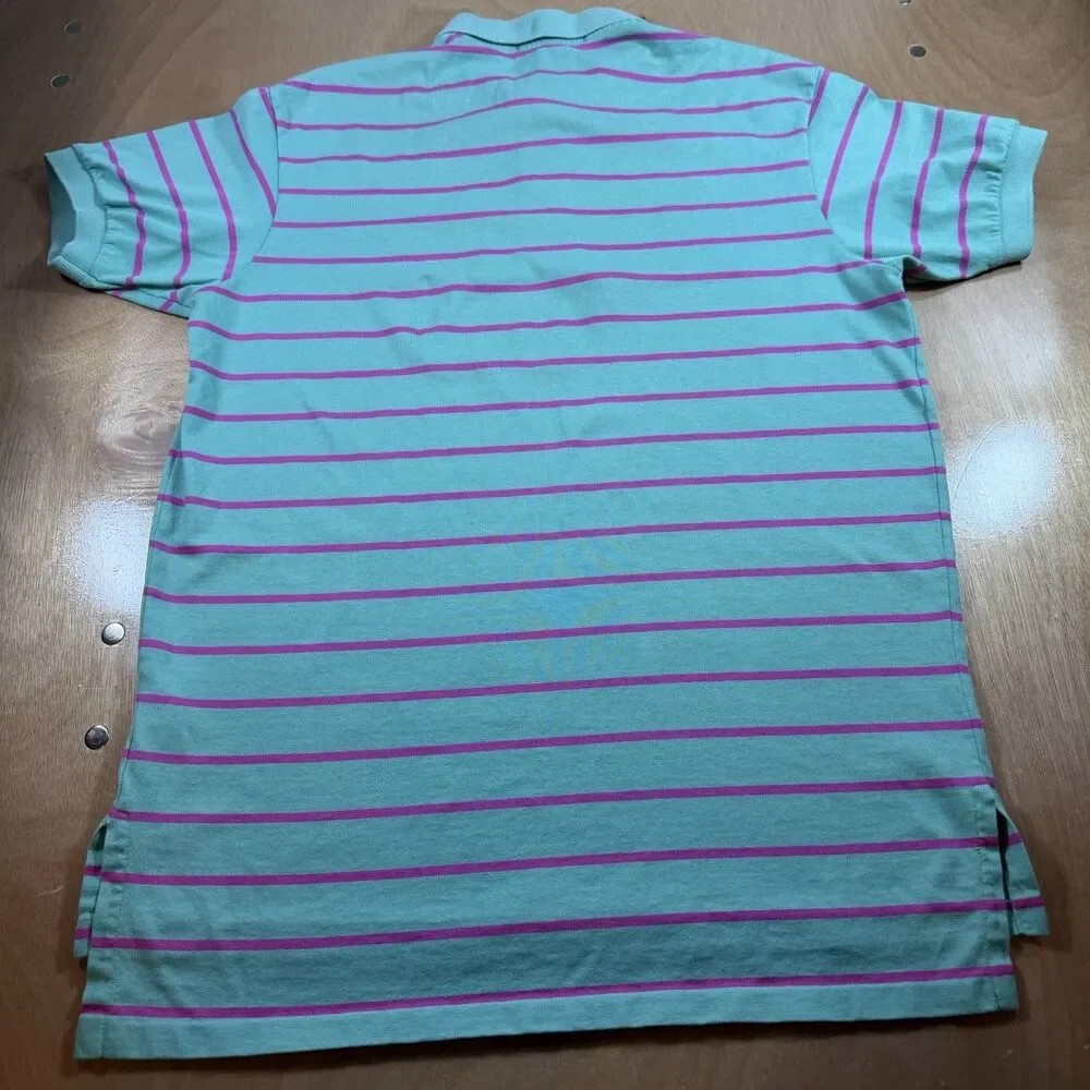 Vintage Polo Ralph Lauren Retro Stripped Made USA 100% Cotton Polo Turquoise M